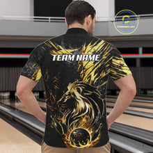 Load image into Gallery viewer, Black and Gold Lion Bowling Polo, 1/4 Zip Shirt for Men Custom Lion Bowling Team jerseys NQS11682