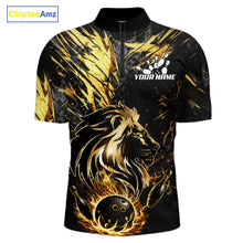 Load image into Gallery viewer, Black and Gold Lion Bowling Polo, 1/4 Zip Shirt for Men Custom Lion Bowling Team jerseys NQS11682