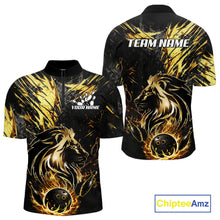Load image into Gallery viewer, Black and Gold Lion Bowling Polo, 1/4 Zip Shirt for Men Custom Lion Bowling Team jerseys NQS11682