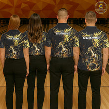 Load image into Gallery viewer, Black and Gold Lion Bowling Polo, 1/4 Zip Shirt for Men Custom Lion Bowling Team jerseys NQS11682