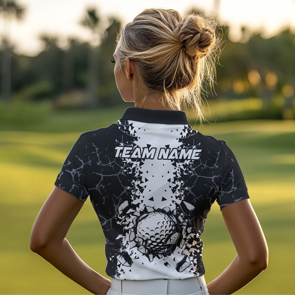 Black and White broken Golf ball Polo shirt for Women Custom Team golf uniform ladies golf tops NQS9787