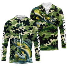 Load image into Gallery viewer, Black Green camo Walleye fishing Custom Long Sleeve Tournament Fishing Shirts, Walleye fishing Jerseys NQS7553