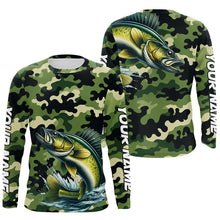 Load image into Gallery viewer, Black Green camo Walleye fishing Custom Long Sleeve Tournament Fishing Shirts, Walleye fishing Jerseys NQS7553