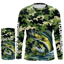 Load image into Gallery viewer, Black Green camo Walleye fishing Custom Long Sleeve Tournament Fishing Shirts, Walleye fishing Jerseys NQS7553