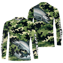 Load image into Gallery viewer, Black Green camo Chinook salmon fishing Custom Long Sleeve Tournament performance Fishing Shirts NQS7555