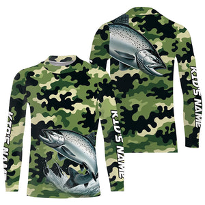 Black Green camo Chinook salmon fishing Custom Long Sleeve Tournament performance Fishing Shirts NQS7555