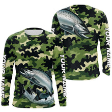 Load image into Gallery viewer, Black Green camo Chinook salmon fishing Custom Long Sleeve Tournament performance Fishing Shirts NQS7555