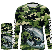 Load image into Gallery viewer, Black Green camo Chinook salmon fishing Custom Long Sleeve Tournament performance Fishing Shirts NQS7555