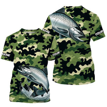 Load image into Gallery viewer, Black Green camo Chinook salmon fishing Custom Long Sleeve Tournament performance Fishing Shirts NQS7555