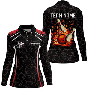 Black camo Bowling League Jerseys For Women Custom Retro Flame Bowling Shirts For Team Bowlers | Red NQS7557