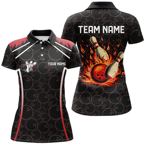 Black camo Bowling League Jerseys For Women Custom Retro Flame Bowling Shirts For Team Bowlers | Red NQS7557