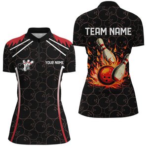 Black camo Bowling League Jerseys For Women Custom Retro Flame Bowling Shirts For Team Bowlers | Red NQS7557