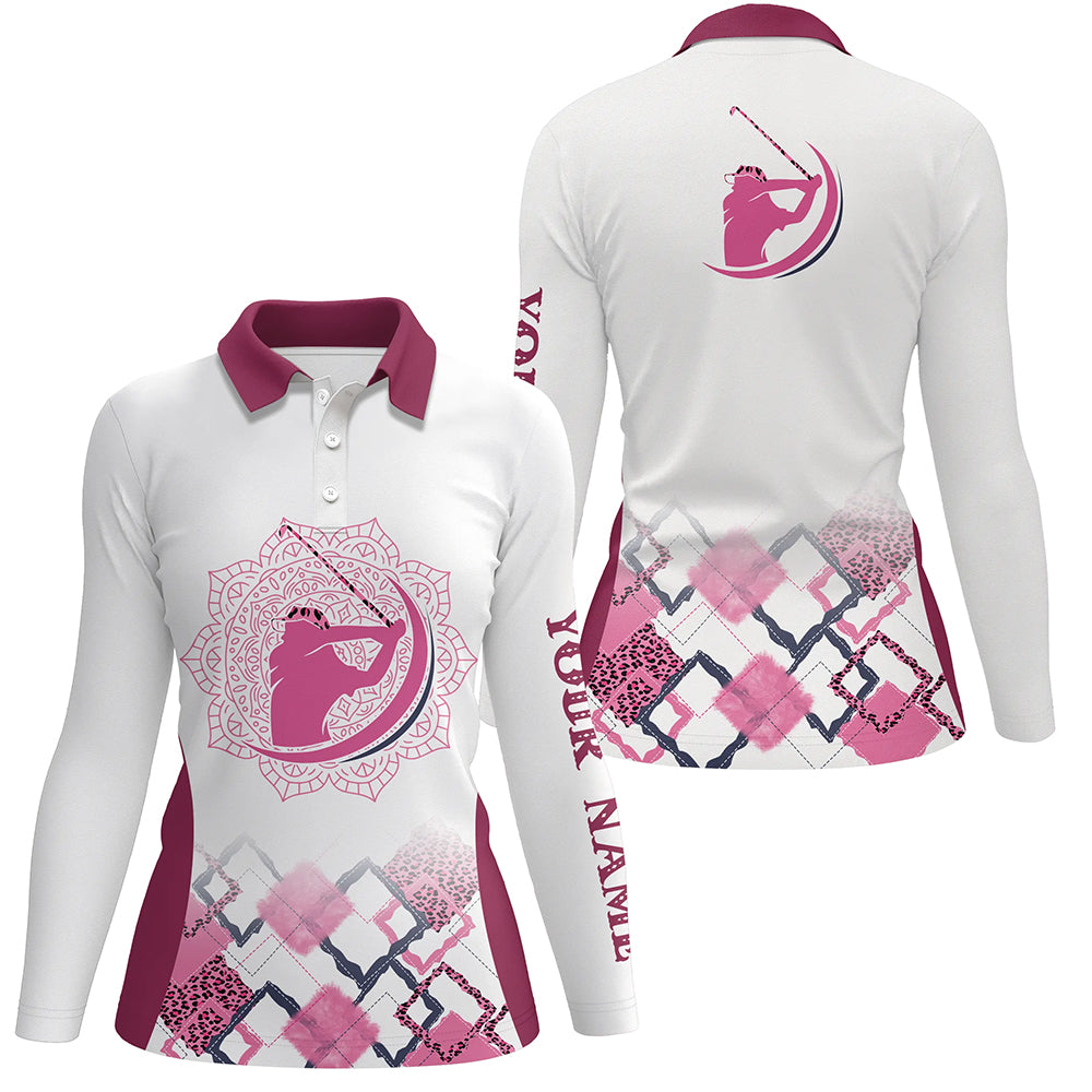 Pink leopard mandala pattern Womens golf polo shirt custom womens golf tops for ladies NQS5590