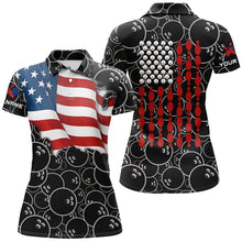 Load image into Gallery viewer, American Flag black camo Bowling Shirt for Women Custom Polo, Quarter Zip shirt, Team Patriots Bowlers NQS7705