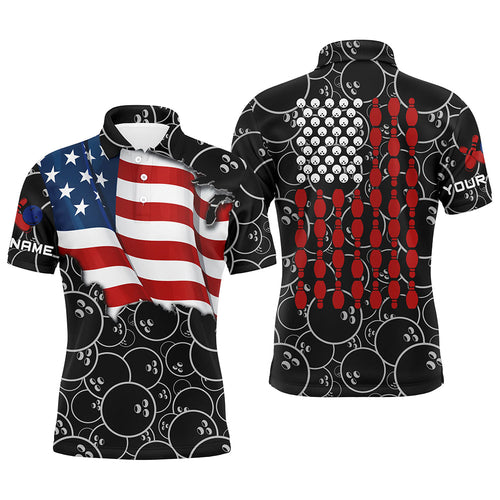 American Flag black camo Bowling Shirt for Men Custom Polo, Quarter Zip shirts, Team Patriots Bowlers NQS7705