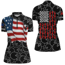 Load image into Gallery viewer, American Flag black camo Bowling Shirt for Women Custom Polo, Quarter Zip shirt, Team Patriots Bowlers NQS7705