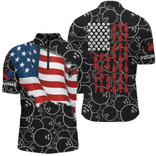 Load image into Gallery viewer, American Flag black camo Bowling Shirt for Men Custom Polo, Quarter Zip shirts, Team Patriots Bowlers NQS7705