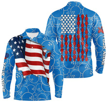 Load image into Gallery viewer, American Flag blue camo Bowling Shirt for Men Custom Polo, Quarter Zip shirts, Team Patriots Bowlers NQS7706