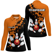 Load image into Gallery viewer, Black and Orange bowling jerseys Polo, 1/4 Zip Shirt for Women Custom Bowling Team shirts for bowlers NQS7708