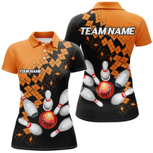 Load image into Gallery viewer, Black and Orange bowling jerseys Polo, 1/4 Zip Shirt for Women Custom Bowling Team shirts for bowlers NQS7708