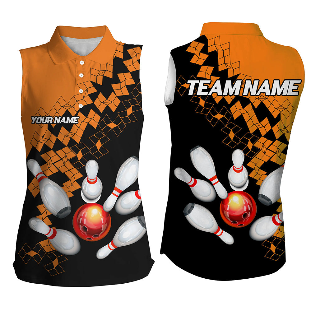Black and Orange bowling jerseys Women Sleeveless Polo Shirt Custom Bowling Team shirts for bowlers NQS7708