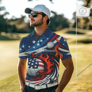 American Flag pattern Flame golf ball Mens Golf polo shirts Custom patriotic Golf Outfit For Mens NQS10038