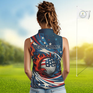 American Flag pattern Flame golf ball Sleeveless Golf polo shirts Custom patriotic women Golf Outfit NQS10038