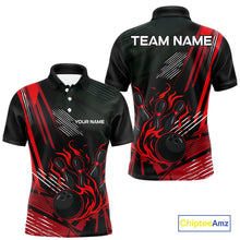 Load image into Gallery viewer, Black and Red Flame Bowling Polo, Quarter Zip Shirts For Men Custom Bowling Outfit Team Jerseys NQS10192
