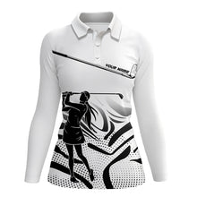 Load image into Gallery viewer, Black and White Camo custom Womens golf polo shirts, personalized golf attire for women NQS8152