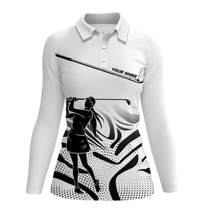 Black and White Camo custom Womens golf polo shirts, personalized golf attire for women NQS8152