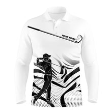 Load image into Gallery viewer, Black and White Camo custom Mens golf polo shirts, personalized golf attire for men NQS8152