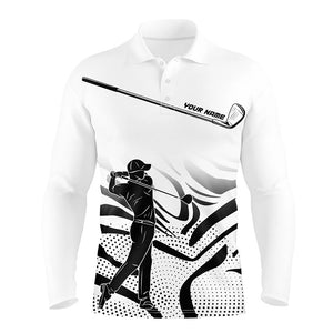 Black and White Camo custom Mens golf polo shirts, personalized golf attire for men NQS8152