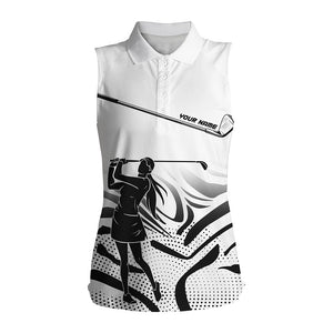 Black and White Camo custom Women sleeveless golf polo shirt, personalized golf attire for women NQS8152