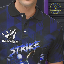Load image into Gallery viewer, Blue Camo strike Men&#39;s Bowling Polo, Quarter Zip Shirt Custom Team Bowling jersey, gift for bowler NQS10343