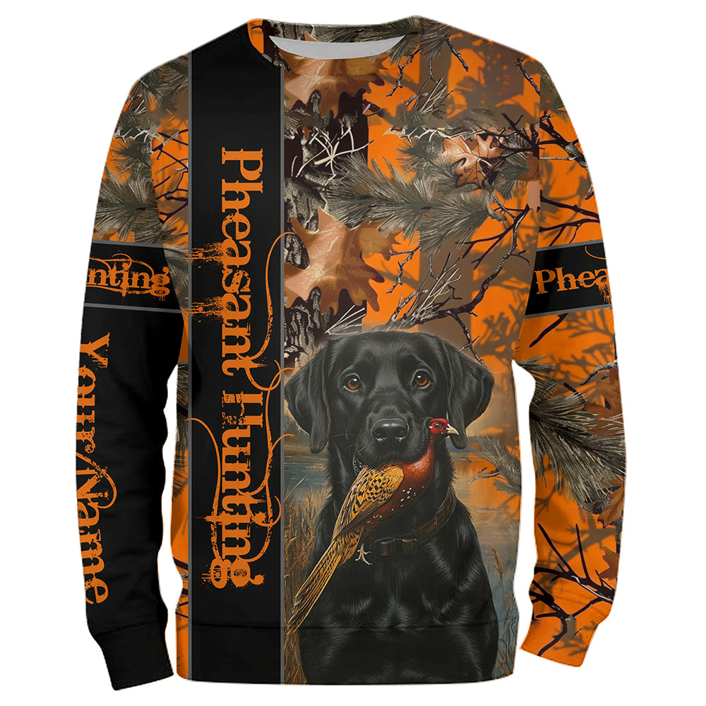 Pheasant Hunting with dog Labrador Retriever orange camo Custom name 3D All over print hunting shirt NQS2270