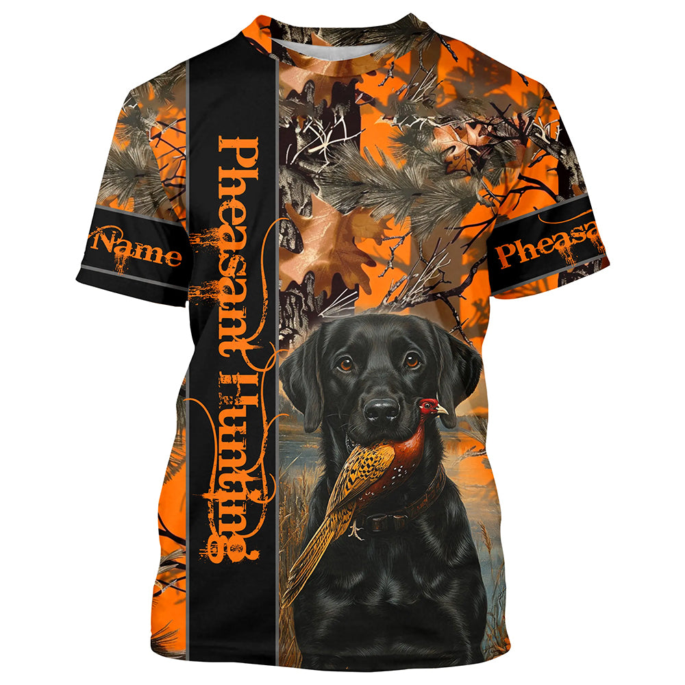 Pheasant Hunting with dog Labrador Retriever orange camo Custom name 3D All over print hunting shirt NQS2270