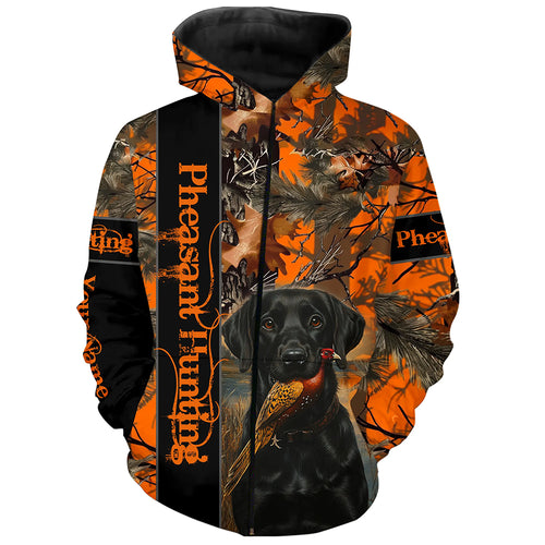 Pheasant Hunting with dog Labrador Retriever orange camo Custom name 3D All over print hunting shirt NQS2270