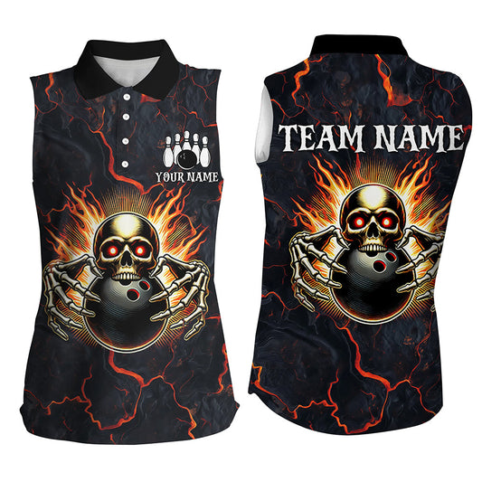 Custom Bowling Shirt for Women Personalized Skull Bowling Jerseys Bowling Team Sleeveless Polo Shirt NQS8376