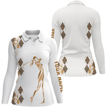 Load image into Gallery viewer, Leopard argyle pattern white Women golf polo shirts custom golf wear for women, unique golf gifts NQS8378