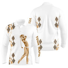 Load image into Gallery viewer, Leopard argyle pattern white Men golf polo shirts custom golf wear for men, unique golf gifts NQS8378