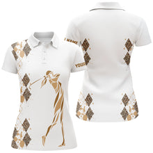 Load image into Gallery viewer, Leopard argyle pattern white Women golf polo shirts custom golf wear for women, unique golf gifts NQS8378