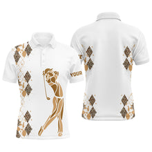 Load image into Gallery viewer, Leopard argyle pattern white Men golf polo shirts custom golf wear for men, unique golf gifts NQS8378