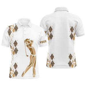 Leopard argyle pattern white Men golf polo shirts custom golf wear for men, unique golf gifts NQS8378