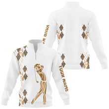 Load image into Gallery viewer, Leopard argyle pattern Quarter zip golf sweatshirt custom golf sweater for men, women unique golf gift NQS8378