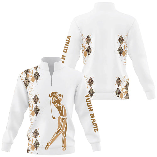 Leopard argyle pattern Quarter zip golf sweatshirt custom golf sweater for men, women unique golf gift NQS8378