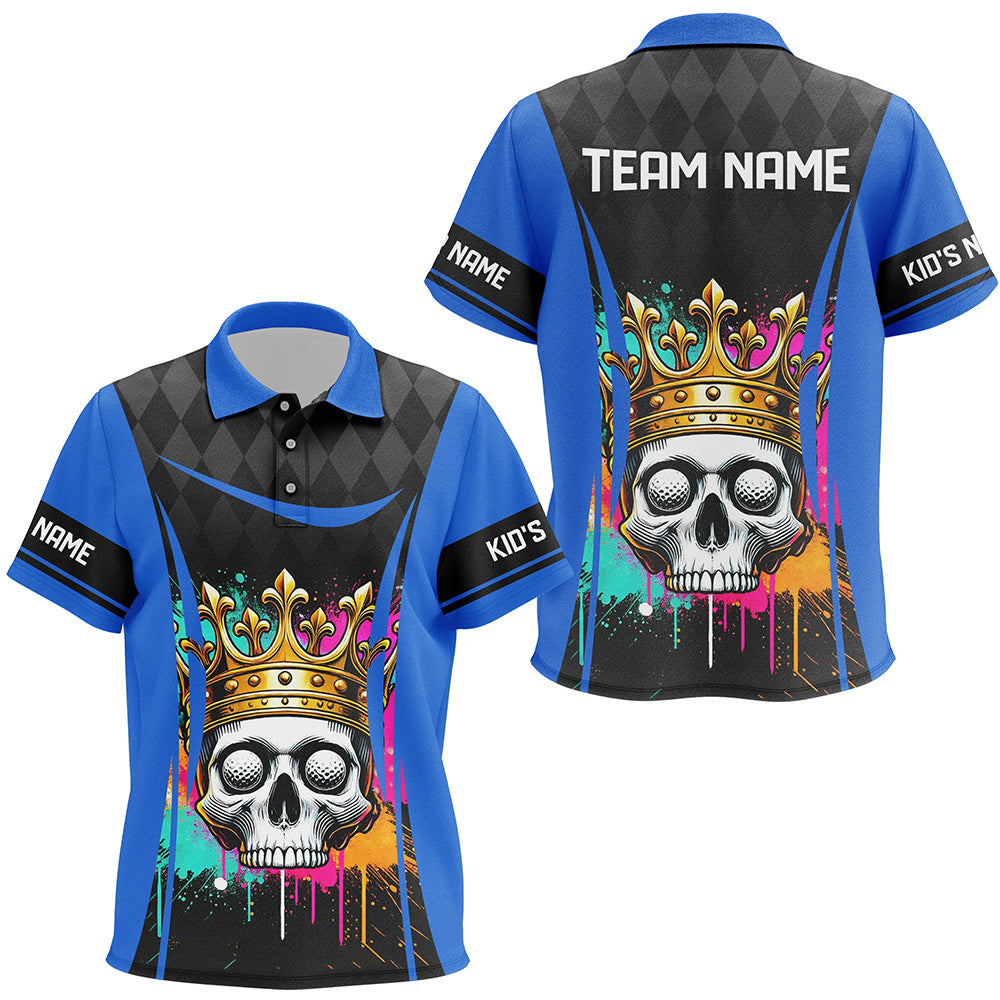 Black argyle pattern colorful Skull Kid golf polo shirt custom Kid golf outfits | Blue NQS8379