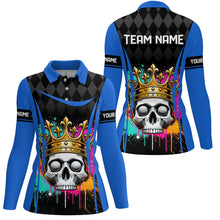 Load image into Gallery viewer, Black argyle pattern colorful Skull Women golf polo shirts custom ladies golf tops | Blue NQS8379