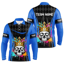 Load image into Gallery viewer, Black argyle pattern colorful Skull Men golf polo shirts custom mens golf tops | Blue NQS8379