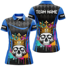 Load image into Gallery viewer, Black argyle pattern colorful Skull Women golf polo shirts custom ladies golf tops | Blue NQS8379