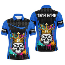 Load image into Gallery viewer, Black argyle pattern colorful Skull Men golf polo shirts custom mens golf tops | Blue NQS8379